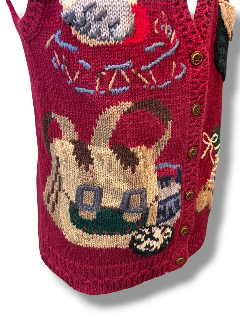 Signatures by Northern Isles Hand Embroidered Hunting Theme Knitted Vest Sz L